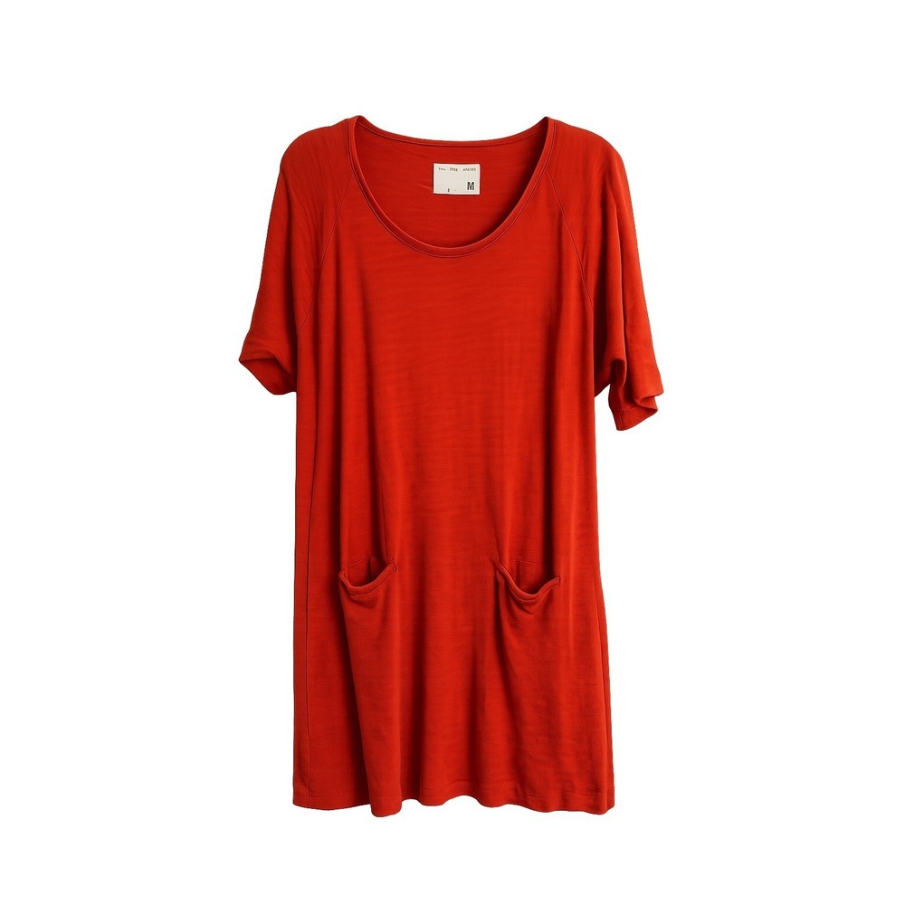 Rag & Bone Orange Cotton T-Shirt Dress Size Medium Scoop Neck Pocket Casual